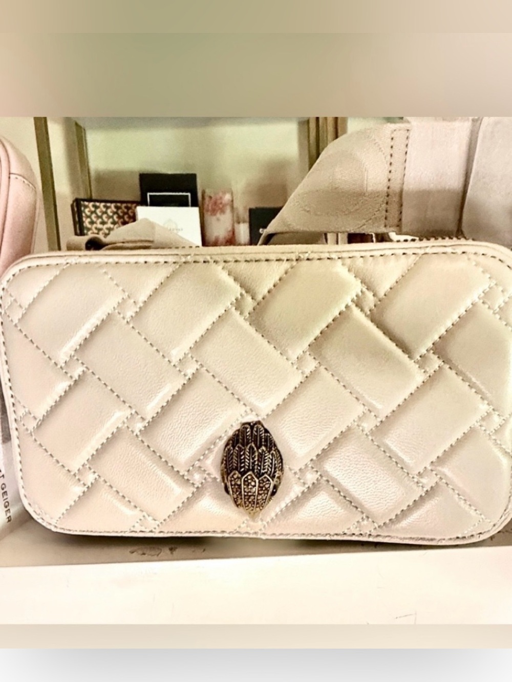 Kurt Geiger Leather Quilted Crossbody Camera Bag & Cream NWT